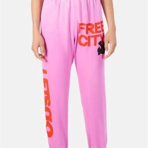 Free city Let’s Go Pink Sweatpants with Red Print